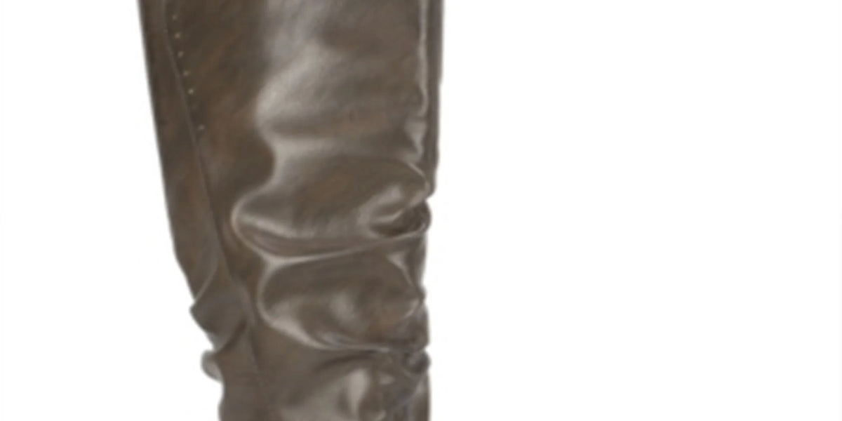 Brown Crisscross Straps Stretch Gore Cushioned Studded Buckle Accent Almond Toe Block Heel Zip-Up Riding Boot A319981
