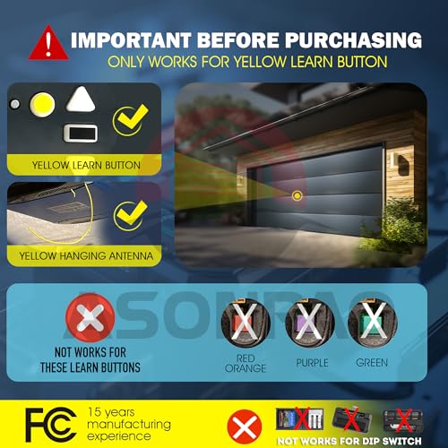 Yellow Learn Button Garage Door Opener Remote (2Pack) K3780