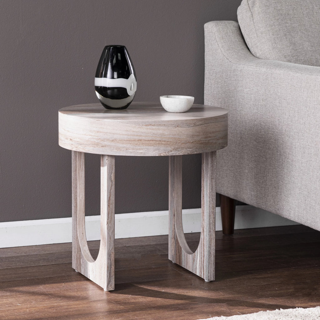 Round Faux Marble End Table E3702