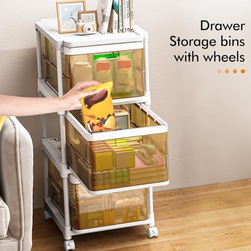 3 Drawer Plastic Storage Organizer with Wheels H3201