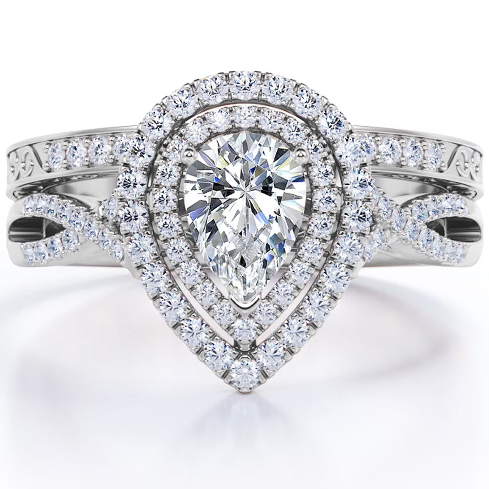 1.75 Carat Almond Shape Moissanite Crossover Wedding Set V40076