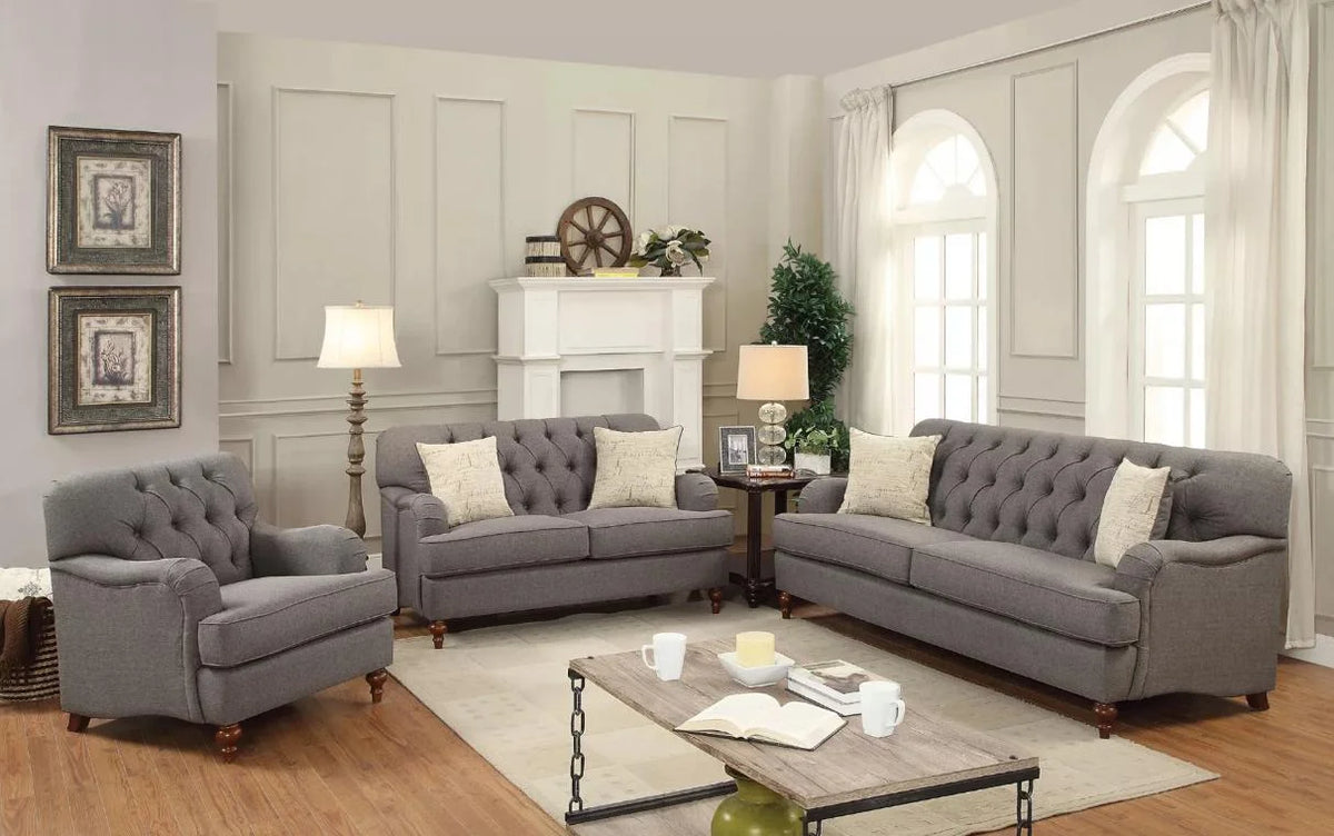 Dark Grey Fabric Sofa Set 3Pcs F286