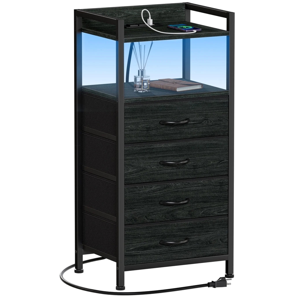 White Fabric Vertical Dresser with Charging Station Y911
