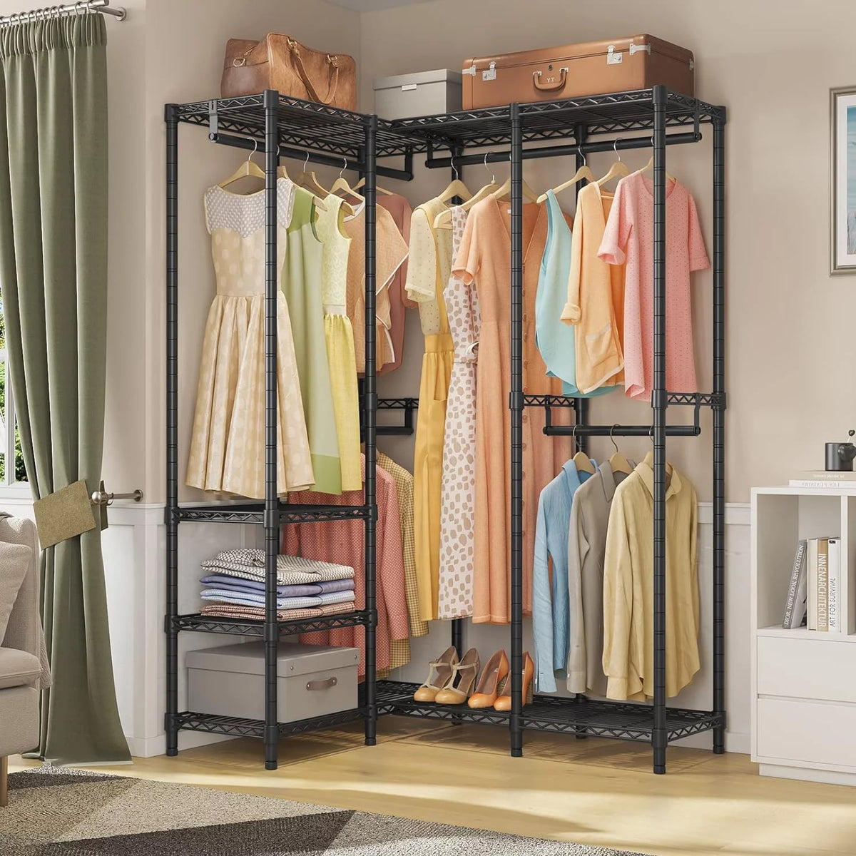 L Shaped Heavy Duty Metal Clothing Rack Black S81022