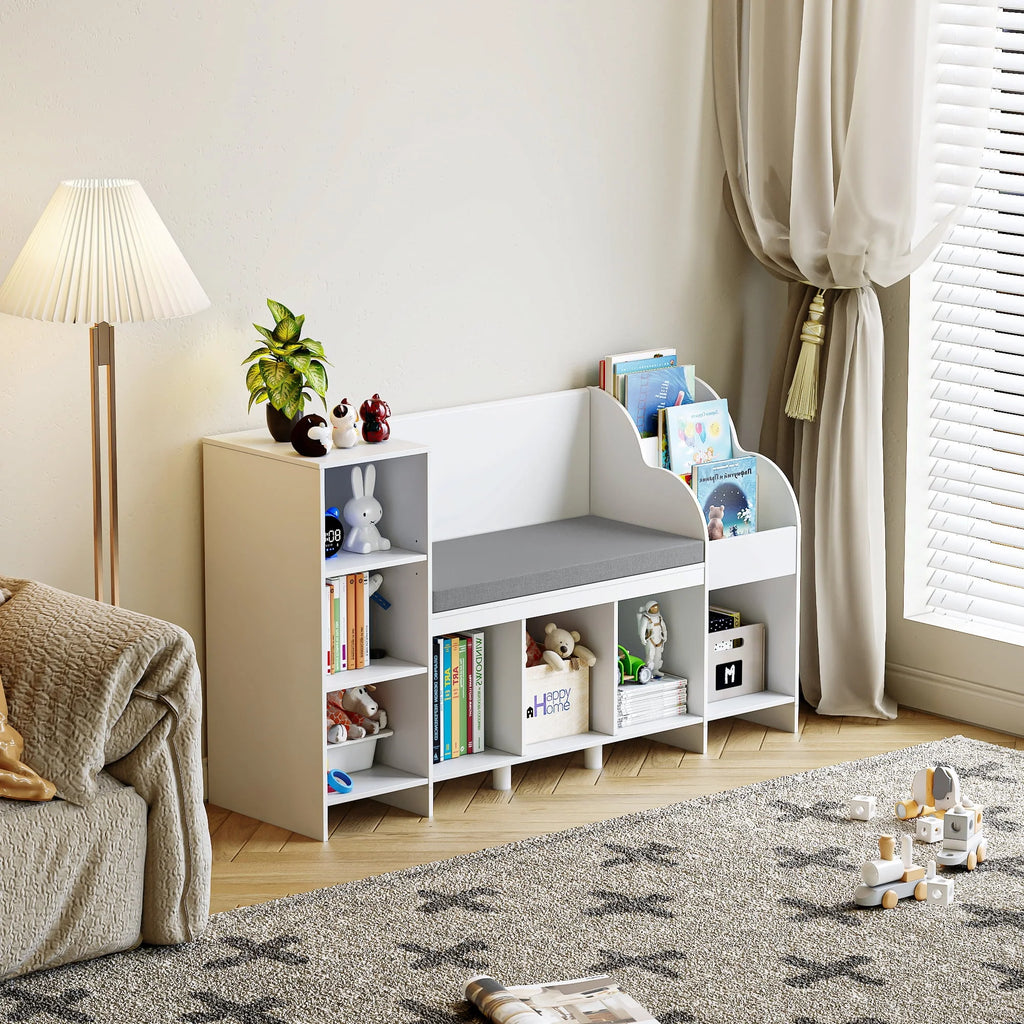 White Kids Bookshelf with Reading Nook F758