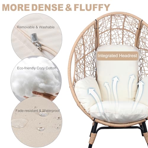 Oversized Wicker Egg Chair with Stand Cushion 500lbs Capacity U3309