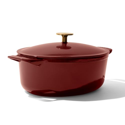 Oval Dutch Oven 7.5 Quart Ruby Red Enameled Cast Iron Induction Compatible Y6242