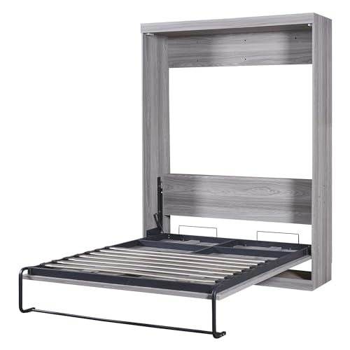 Gray Full Size Wood Murphy Bed with Shelves I8059