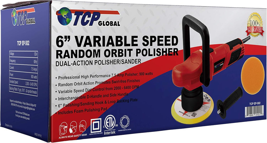 6" Variable Speed Random Orbit Dual-Action Polisher with 6 Pad Buffing and Polishing Kit D12932