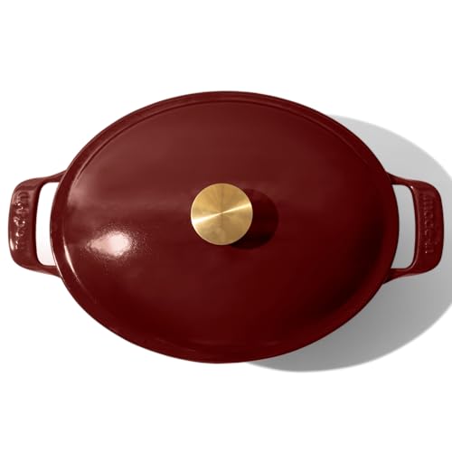 Oval Dutch Oven 7.5 Quart Ruby Red Enameled Cast Iron Induction Compatible Y6242