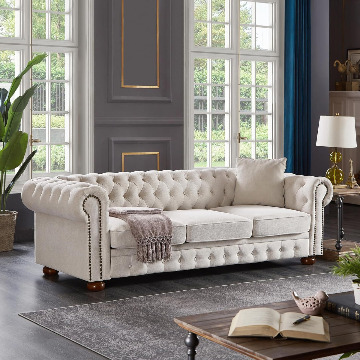 Beige Linen Chesterfield Sofa L23740