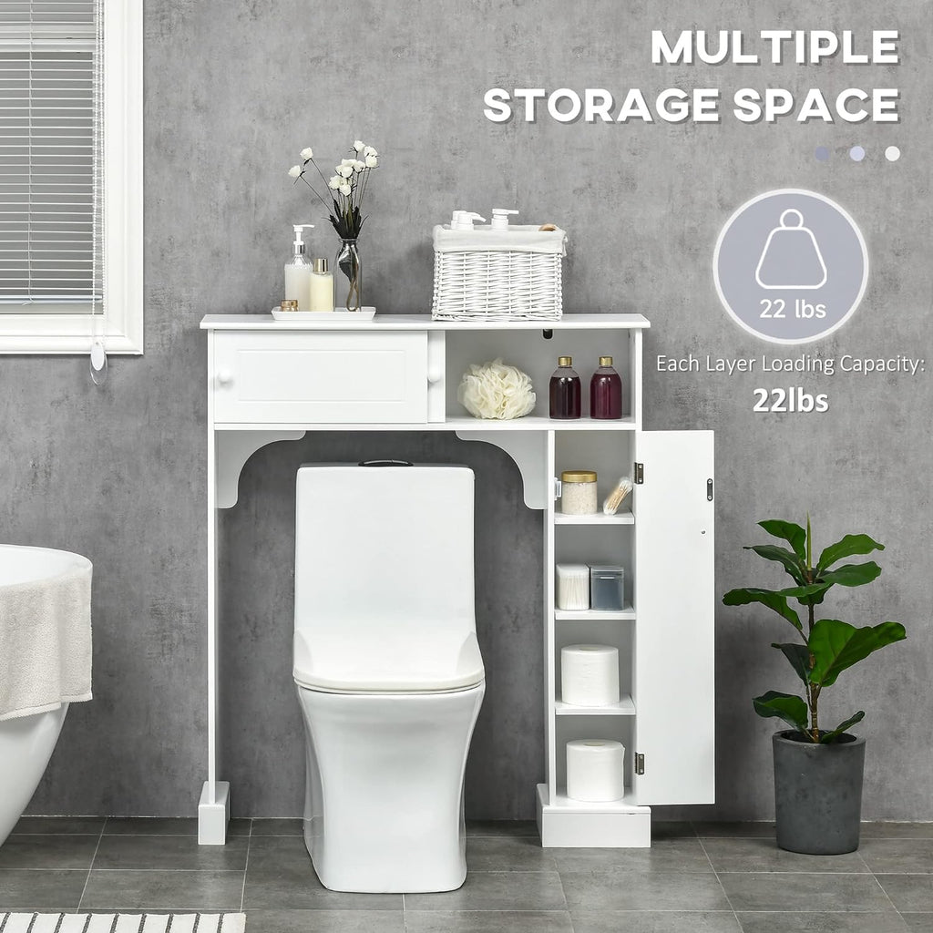 White Freestanding Over The Toilet Bathroom Cabinet with Adjustable Shelves K873