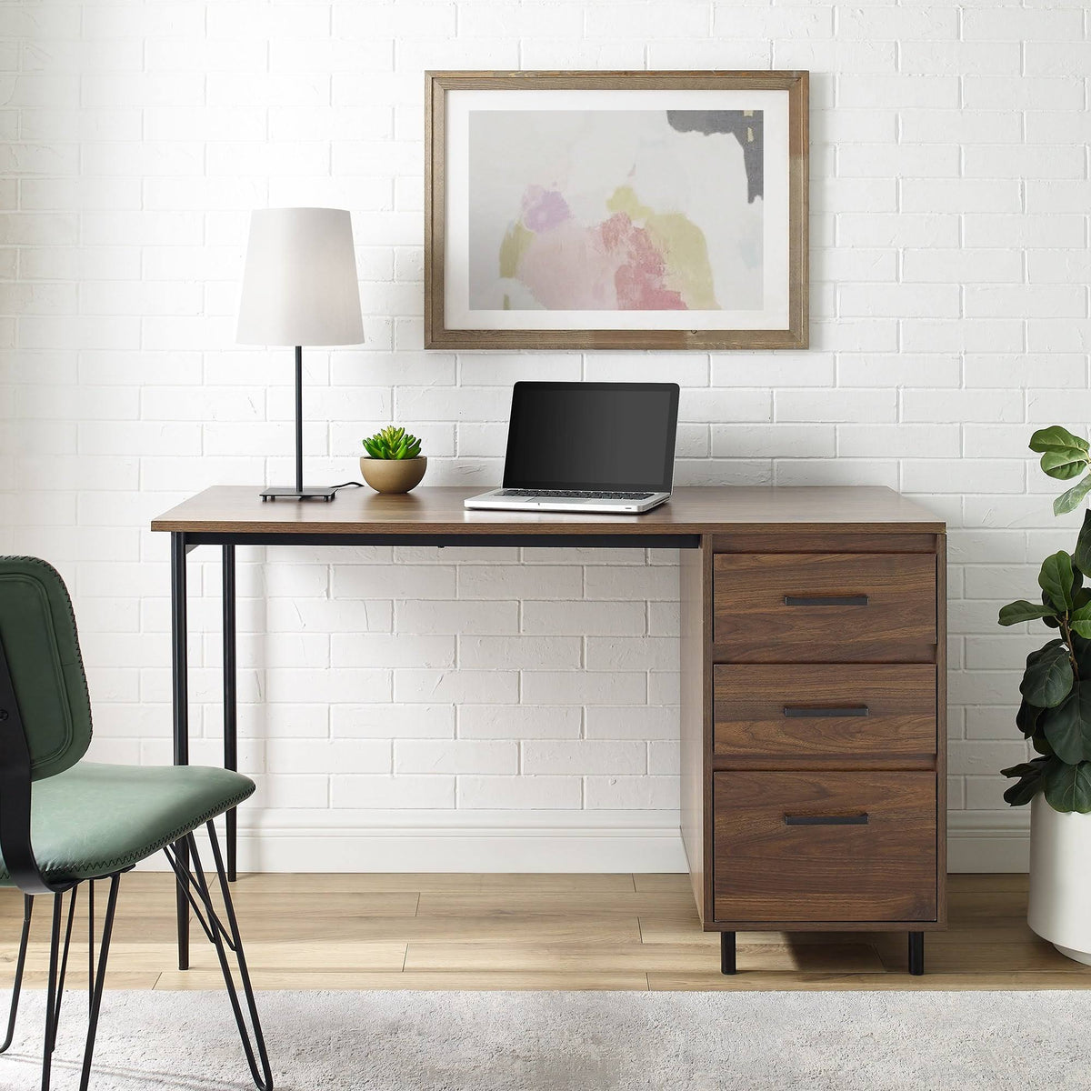 52-Inch 3-Drawer Dark Walnut Desk O55698