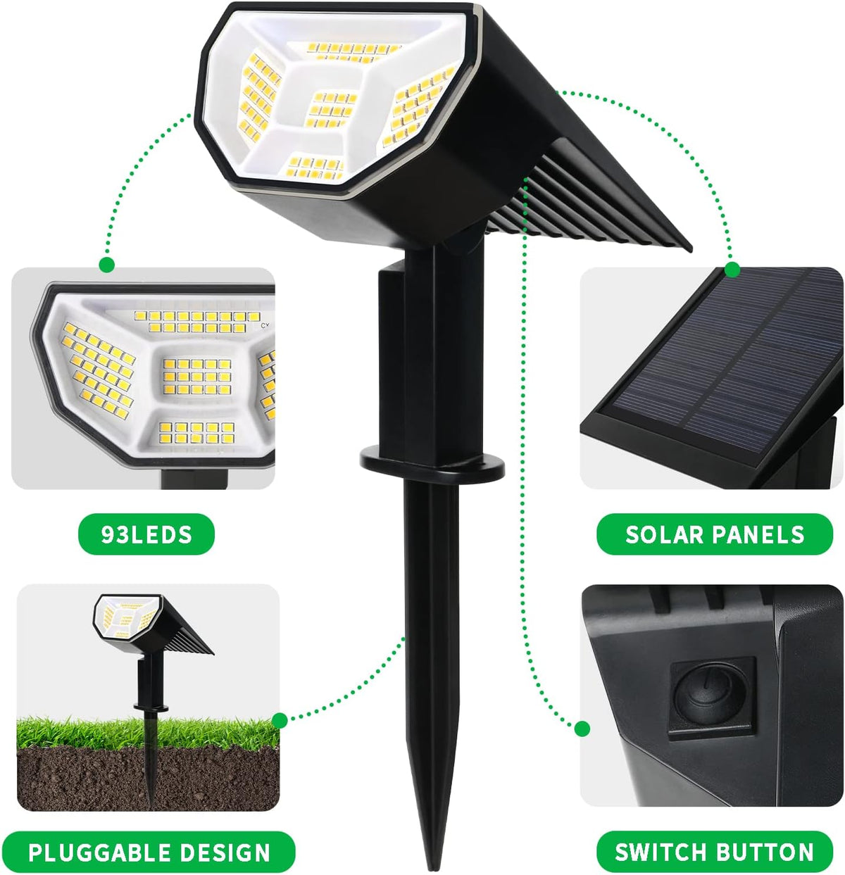 4 Pack Solar Spot Lights Outdoor Waterproof 3000K Warm Light G123264