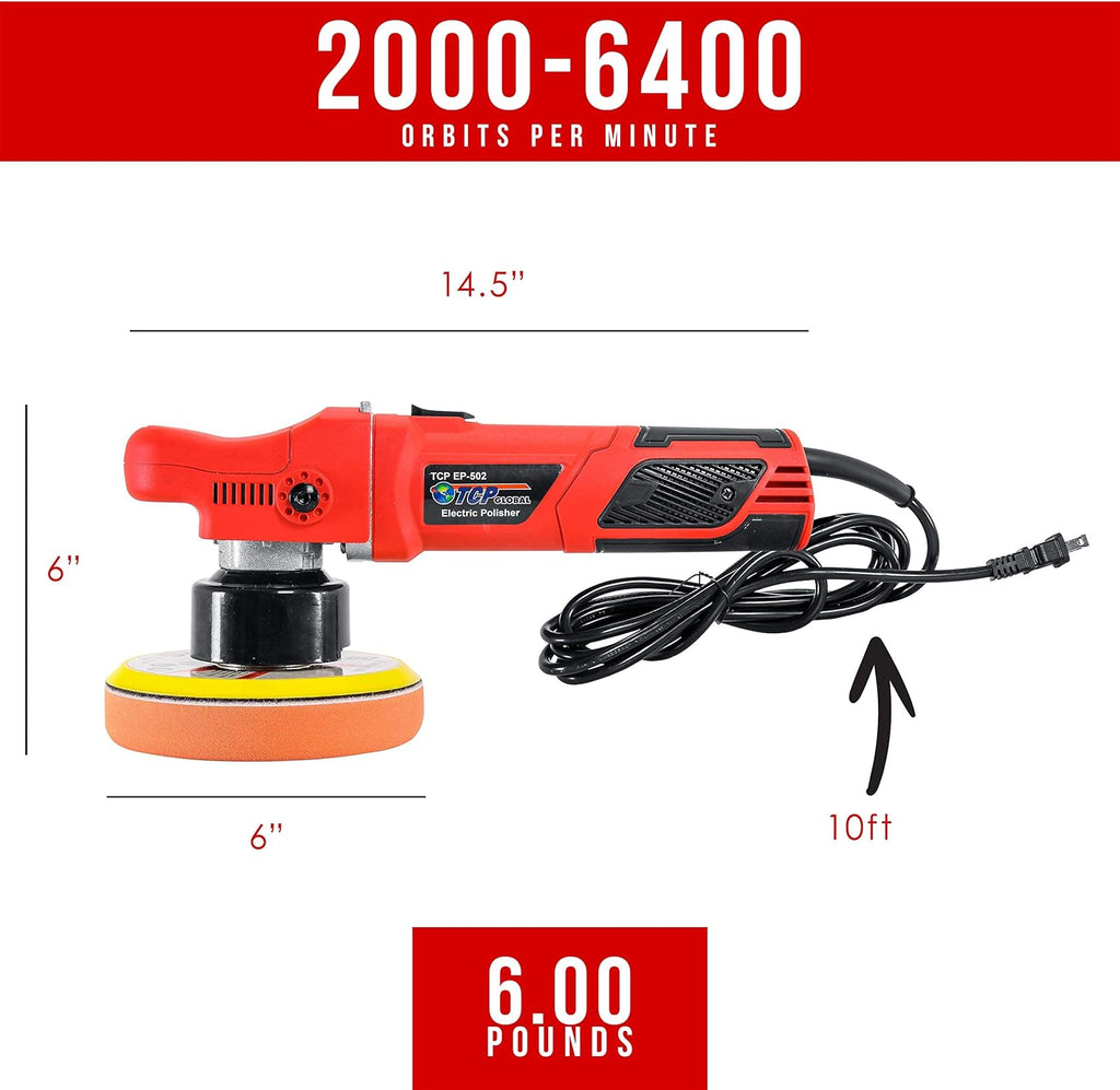 6" Variable Speed Random Orbit Dual-Action Polisher with 6 Pad Buffing and Polishing Kit D12932