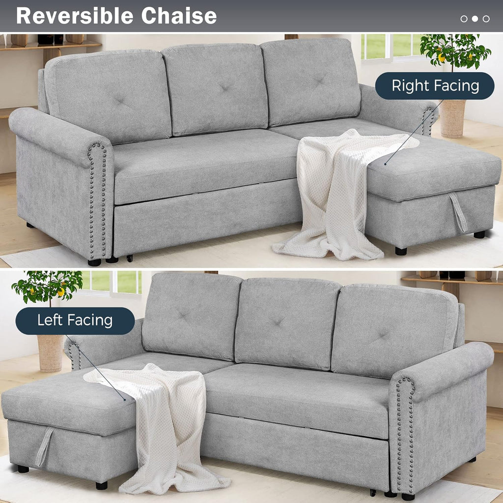 Gray Modular Convertible Sleeper Sofa Bed with Storage Chaise K611122