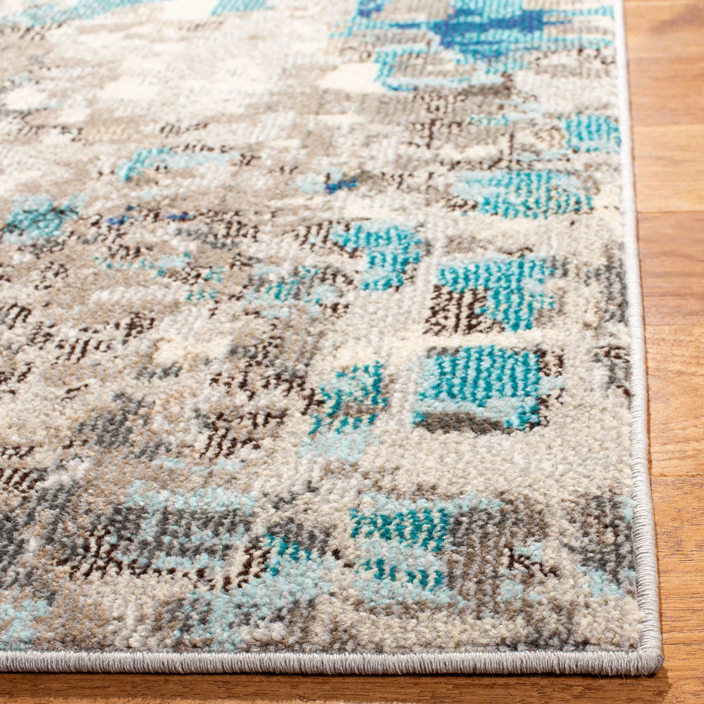 Grey/Blue Abstract Polka Dots Area Rug, 9' x 12' S2115