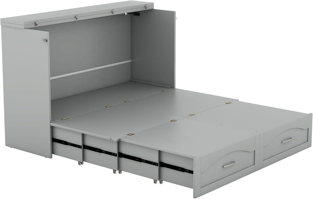 Gray Queen Size Murphy Bed with Storage Drawers T6587