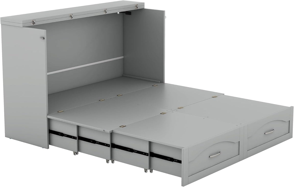Gray Queen Size Murphy Bed with Storage Drawers T6587