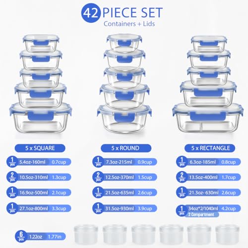42pcs Glass Food Storage Containers with Lids Set, Blue Q98074