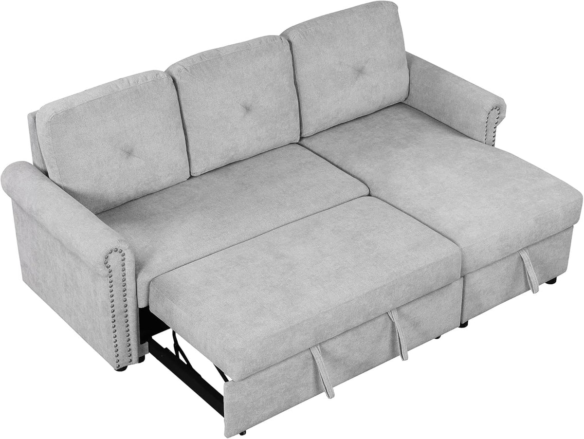 Gray Modular Convertible Sleeper Sofa Bed with Storage Chaise K611122