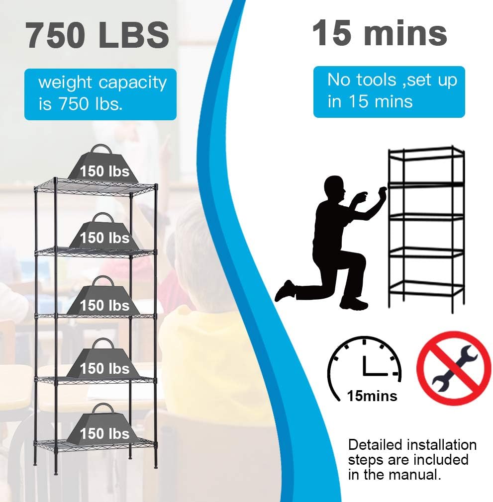 Wire Shelving Unit Metal Shelf Organizer Heavy Duty Rack 14 Dx24 Wx60 H H30411