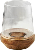 Glass Hurricane with Natural Wood Base, 7.75" Diameter & 9.75" Tall H259002