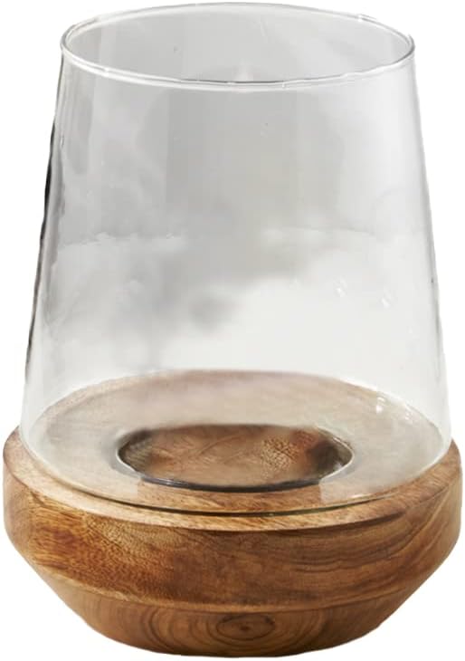 Glass Hurricane with Natural Wood Base, 7.75" Diameter & 9.75" Tall H259002