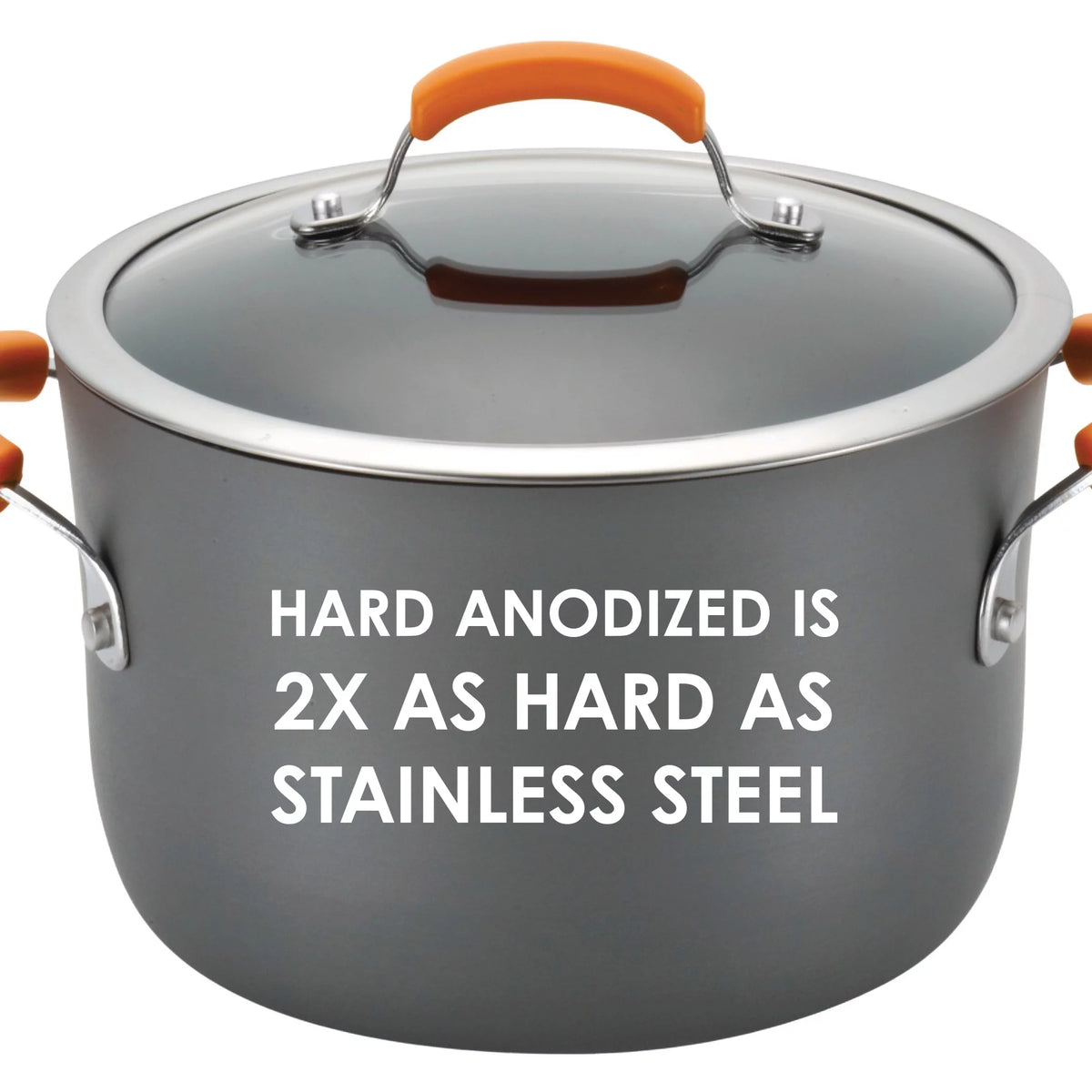 14 Piece Hard Anodized Nonstick Pots and Pans Set, Gray with Orange Handles J1242