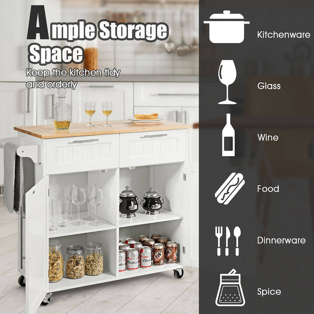 White Wood Rolling Kitchen Cart V676215