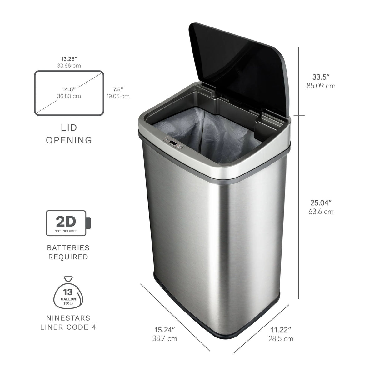 13.2 Gallon Stainless Steel Motion Sensor Trash Can P977443