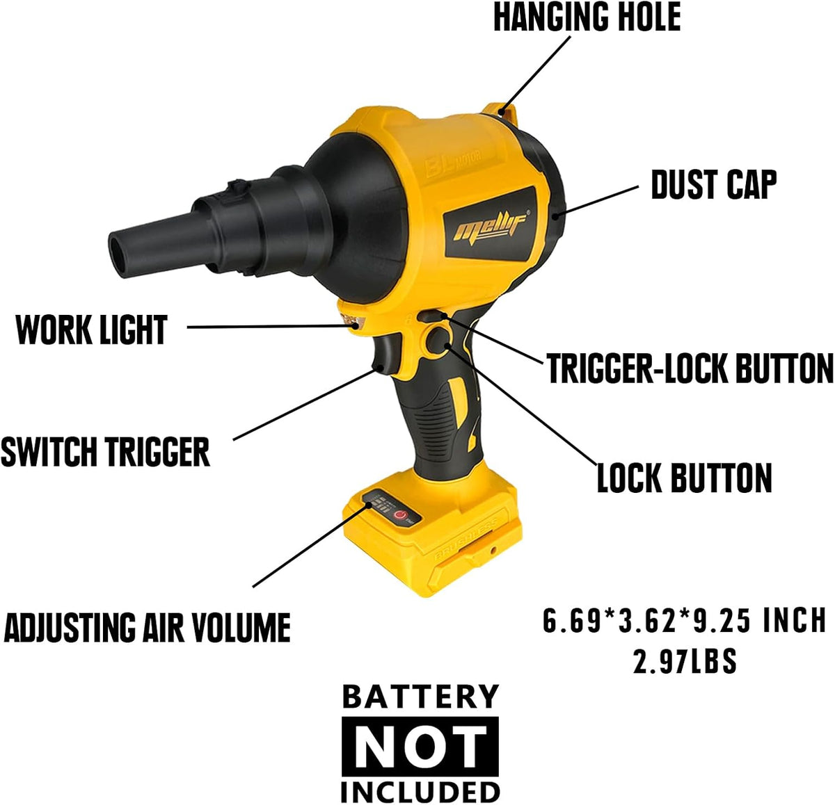 Cordless Air Pump Air Duster for Dewalt 20V Battery, Handheld Brushless Compressed Air Mattress Pump Air Blower with 3 Speeds & 7 Nozzles M415