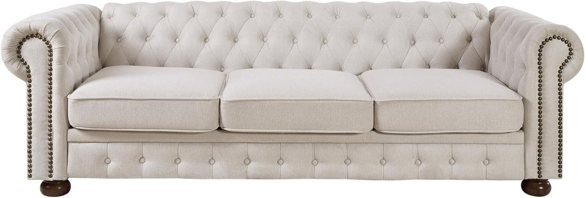 Beige Linen Chesterfield Sofa L23740