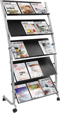 Floor Standing Magazine Rack 5 Levels Metallic Gray and Black G575