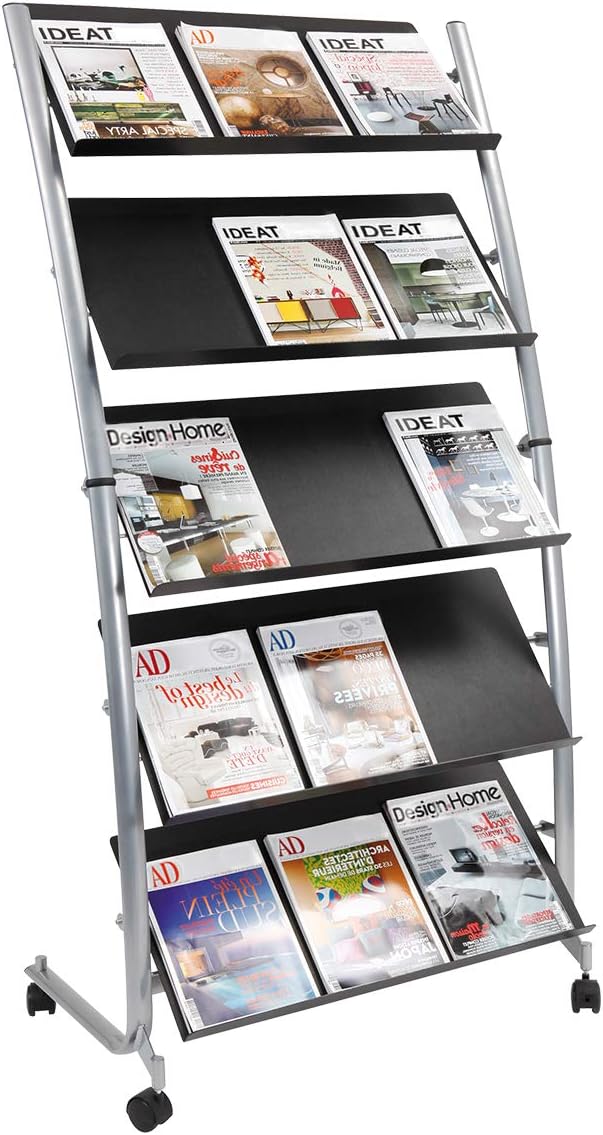 Floor Standing Magazine Rack 5 Levels Metallic Gray and Black G575