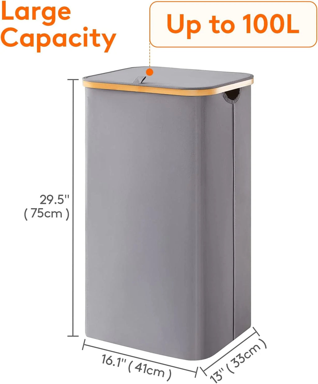 100L Laundry Basket with Lid Removable Bag Grey R4471