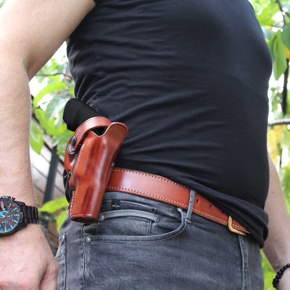 Brown Leather OWB Revolver Holster with Retention Strap for 2.5'' Barrel B3956