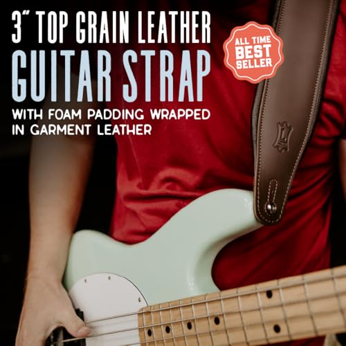 Black 3" Wide Leather Guitar Strap with Foam Padding Q9941