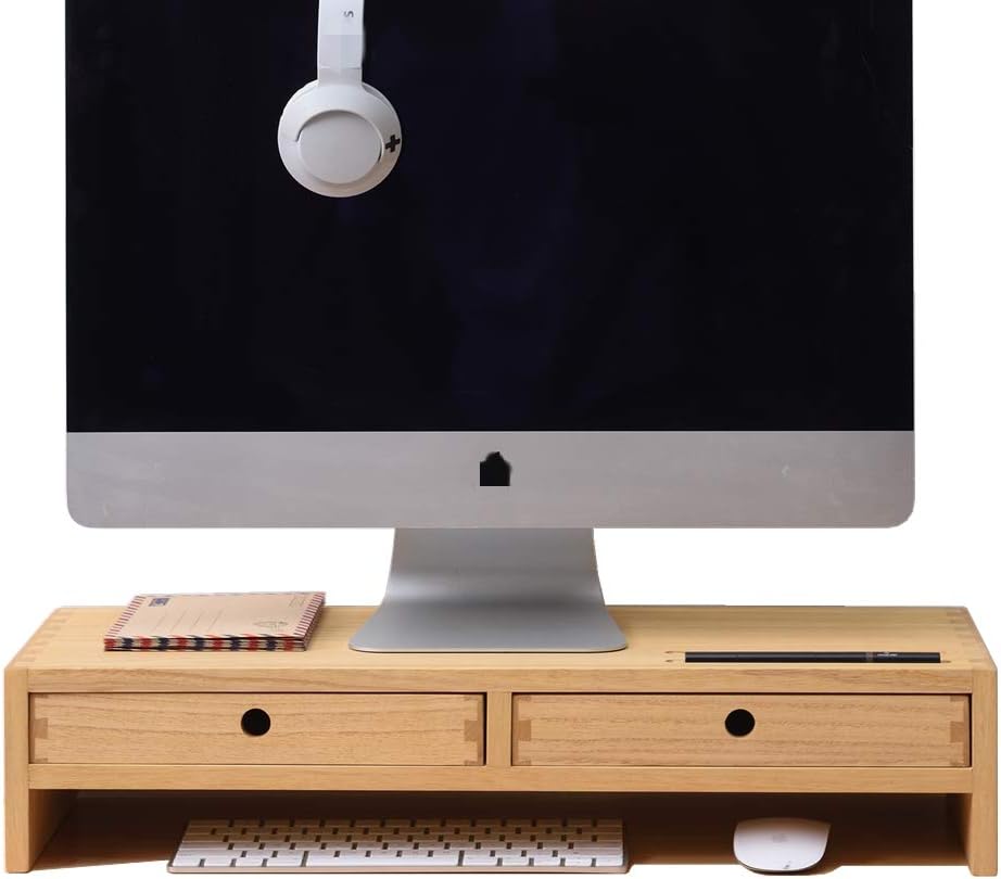 Wood Monitor Stand with 2 Drawers X631