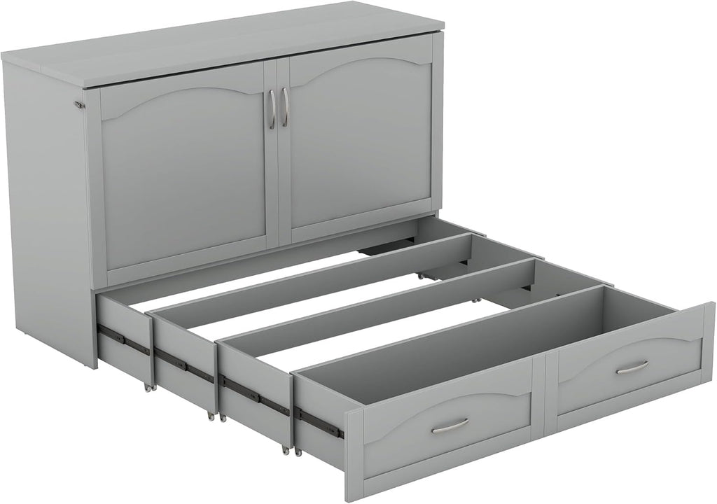 Gray Queen Size Murphy Bed with Storage Drawers T6587