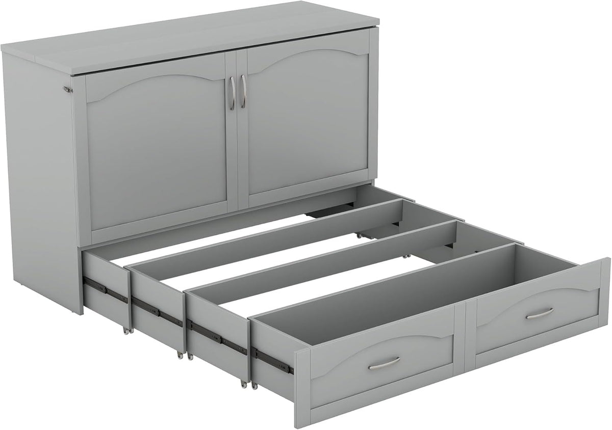 Gray Queen Size Murphy Bed with Storage Drawers T6587