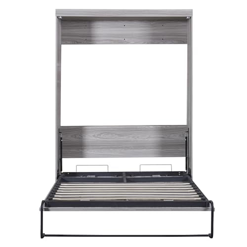 Gray Full Size Wood Murphy Bed with Shelves I8059