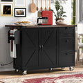 Black Kitchen Island with Power Outlet and Drop Leaf E50398