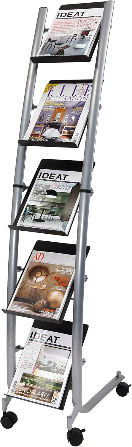 Floor Standing Magazine Rack 5 Levels Metallic Gray and Black G575