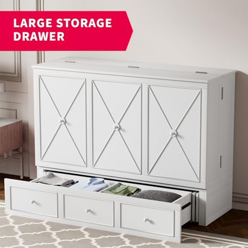 Grey Queen Murphy Bed with Foldable Mattress and Storage Drawer Z48007