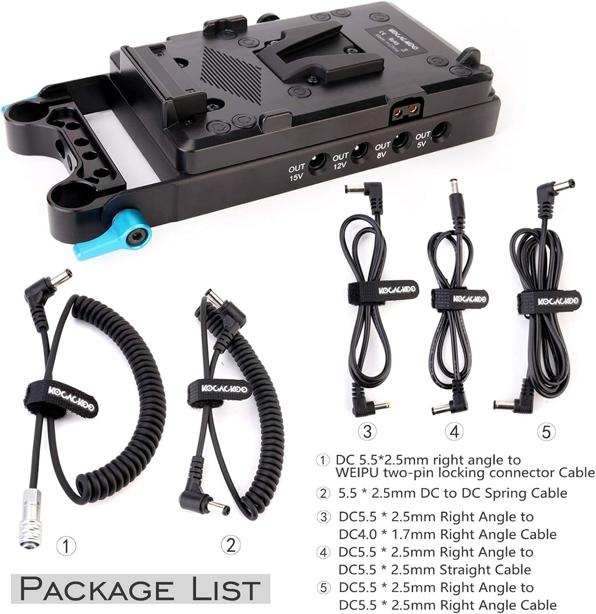V-Mount Lock Battery Plate Power Supply Splitter Adapter with 15mm Rod Clamp E705426