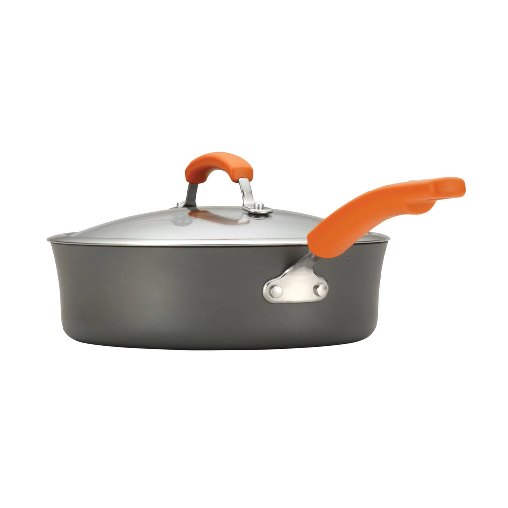 14 Piece Hard Anodized Nonstick Pots and Pans Set, Gray with Orange Handles J1242