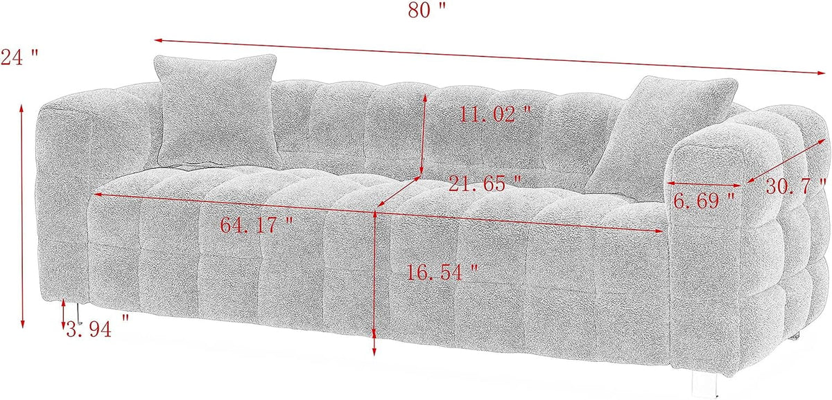 80" Pink Teddy Velvet 3 Seater Couch with Two Pillows U2692
