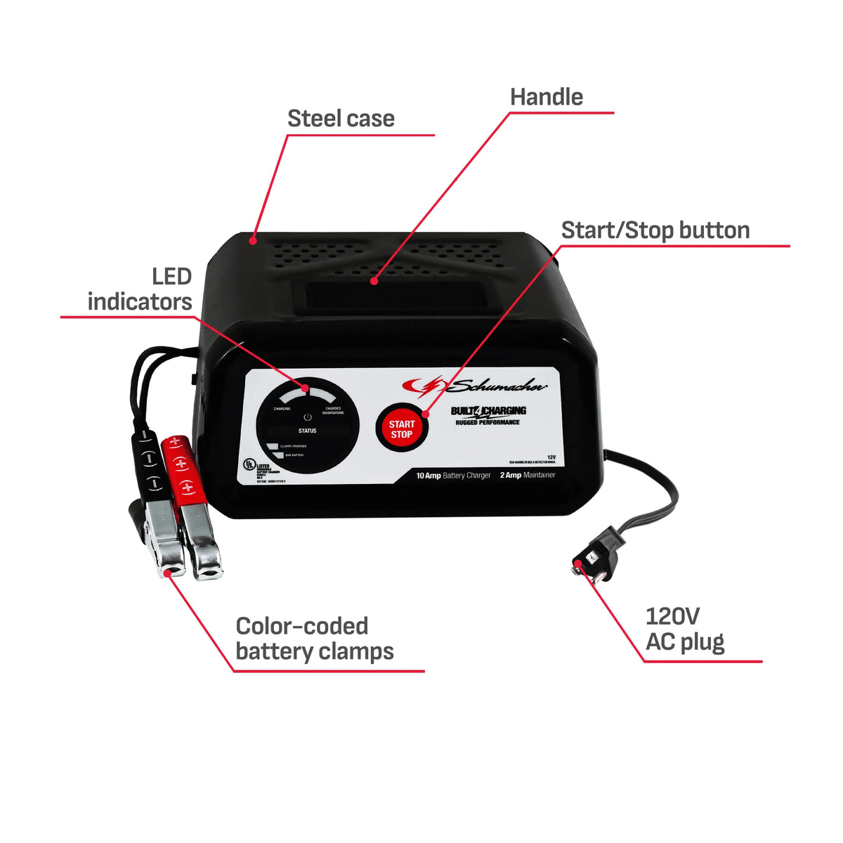 10-Amp 12V Fully Automatic Battery Charger and Maintainer D359