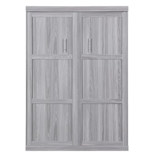 Gray Full Size Wood Murphy Bed with Shelves I8059